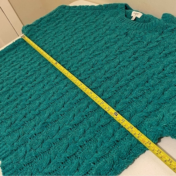 Umgee Green Size S Chunky Cable Knit Open Front 3/4 Sleeve Cardigan Sweater - Picture 7 of 9